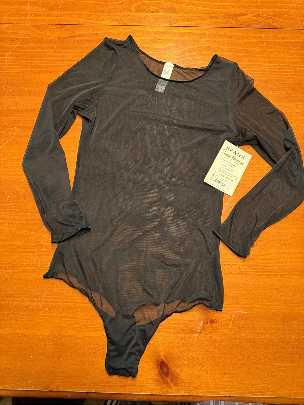 SPANX Black Sheer Long Sleeve Bodysuit